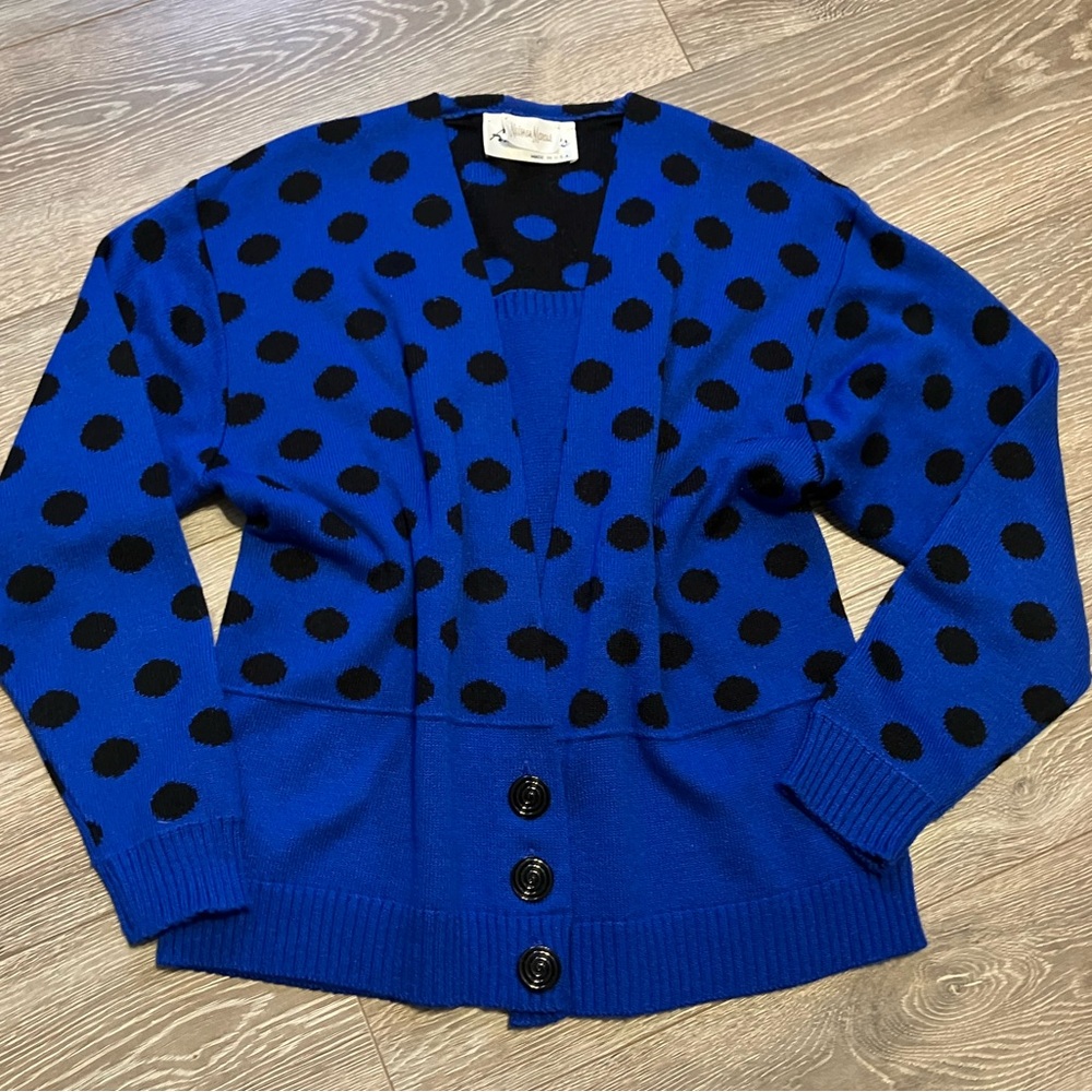 Vintage Ami Knits for Neiman Marcus Royal Blue Polka Dot Sweater | Made in 🇺🇸